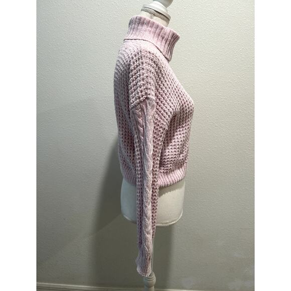 Hippie Rose Juniors Turtleneck Cable-Knit Sweater Lilac Blush Size Small New B57 - Picture 4 of 7